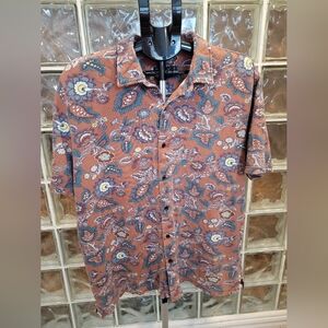 Simons Men’s Floral Short Sleeve Button-Up Shirt XL Modern Fit Paisley